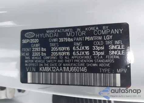 2021 Hyundai Kona Se from USA, damaged, VIN KM8K12AA1MU660146